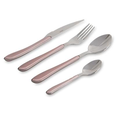 China 18/10 Stainless Steel Flatware Set Sustainable Luxury Pink Flatware With Handle Hotel Restaurant Plastic Sideboard for sale