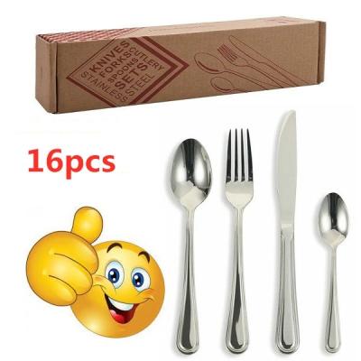 China Sustainable 16pcs Stainless Steel Spoon Fork Set Interesting Design Metal Tableware For Promotion for sale