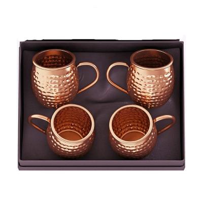 China Durable Pure Solid 100% Moscow Mule Copper Hammered Mugs Set Of 4, 16 oz 450ml Copper Mugs For Icy Cold Cocktails for sale