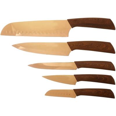 China 10 Pieces Sustainable Guard Copper Blade Brown Handle Kitchen Knife Wood Cutlery Set With Gift Box for sale