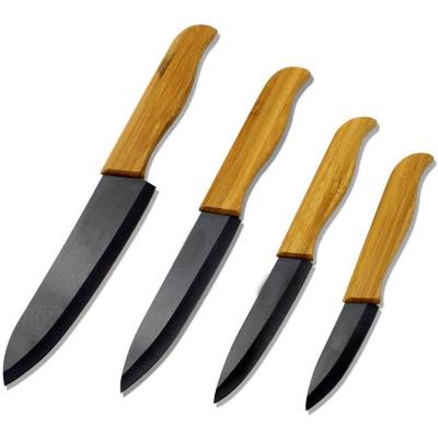 China Sustainable Bamboo Handle Chef Utility Fruit Paring Knife, Kitchen Black Ceramic Knife Set Professional Cutlery Peeler With Sheaths for sale