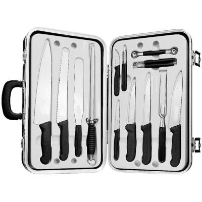 China Stainless Steel Viable Blade Wooden Pliers Tool Kit BBQ Utensil 7pcs Wooden Handle Knife Roll Set for sale