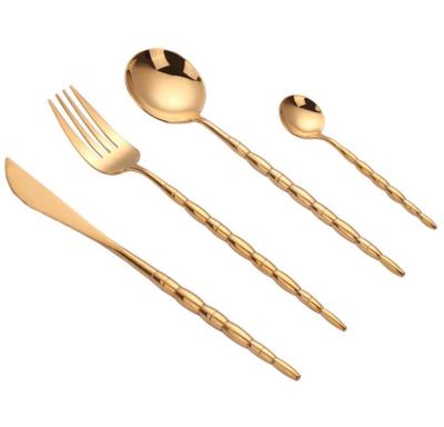 China Sustainable Black With Gold Bamboo Flatware Set Cutlery Travel For Wedding Gift for sale