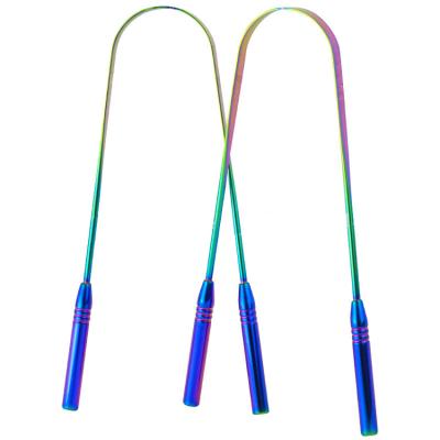 China Tongue Cleaning Wholesale Rainbow Color Tongue Cleaner Stainless Steel Tongue Scraper Oral Hygiene Tools for sale