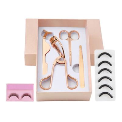 China Make Eyelashes Professional Quality 6pcs Curly Eyelash Clip Rose Gold Color Eyelash Curler False Eyelash Tool Kit Tweezers And Scissors for sale