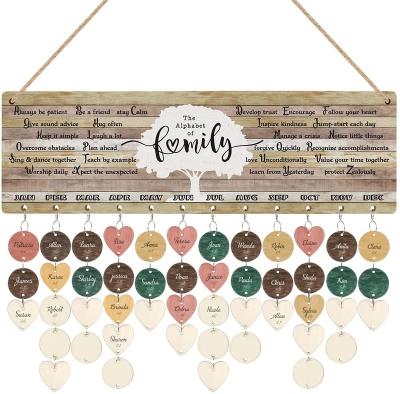 China Eco-Friendly Inspirational Quotes Birthday Tracker Wooden Plaque Wall Hanging Family Reminder Calendar Panel DIY Birthday Gift for sale