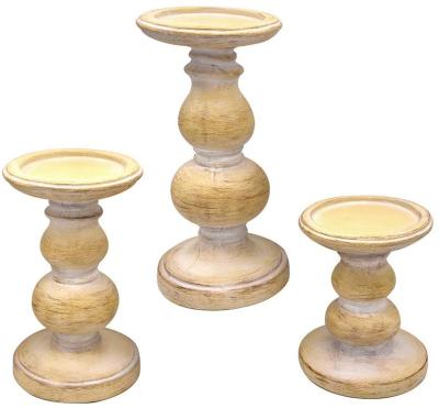 China Home decoration antique wood look wash finish pillar set of 3 candle holders ideal for LED and pillar candles, home coffee table for sale