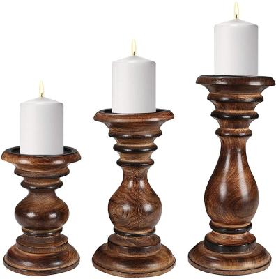 China Home Decor Decorative Wooden Candle Holders, Set of 3 Hand Crafted Wooden Candle Holders for Living Room, Table Centerpiece for sale