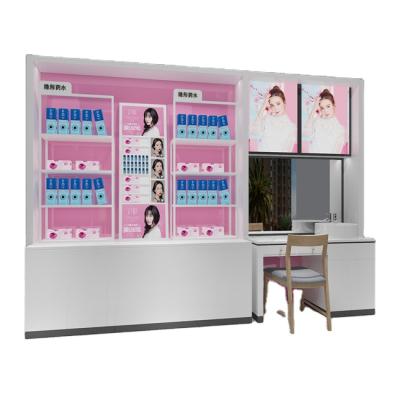 China Beautiful Customized Design Showcase with Light Box, Skin Care Cosmetics Display and Storage Shelf with Cabinet for sale