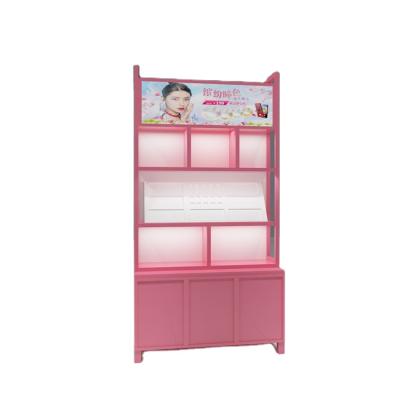 China Customized Design Showcase Makeup Rack Display With Mirror for sale