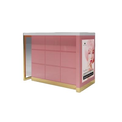 China Customized design pink showcase for cell phone store, store cell phone glass display cabinet for sale