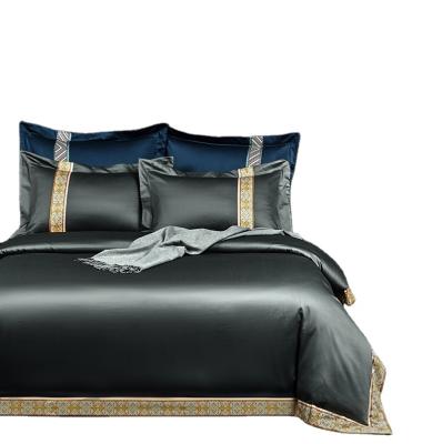 China Digital Mosaic Solid Color 100S Horse Cotton Four-Piece Sheet Comforter Cover Pillowcase Bedding Set Anti-Static Gray Color for sale