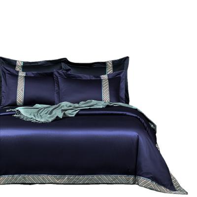 China Four Piece Comforter Set Sheet Pillowcase Bedding Set Blue Cotton Anti-static Digital Mosaic Horse Solid Color for sale