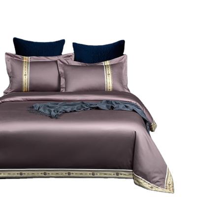 China Solid Color Mosaic Horse Cotton 100S Four-Piece Bedding Comforter Sheet Comfort Fabric Anti-Static Color Digital Purple for sale