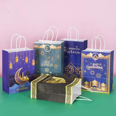 China EID MUBARAK Paper Bags Moon Star Paper Castle Printing Muslims RAMADAN Gift EID Tote Bag Paper Bags for sale