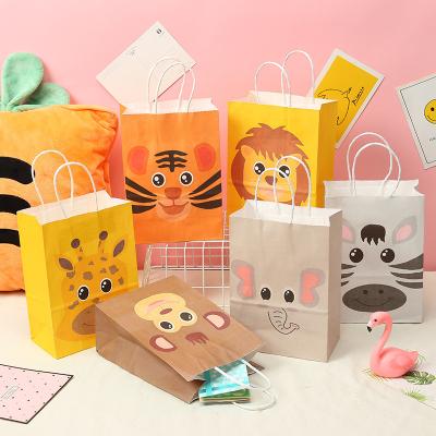 China Birthday Party Kraft Paper Paper Bags Party Decoration Animal Theme Gift Bags Kids Tote Bag for sale