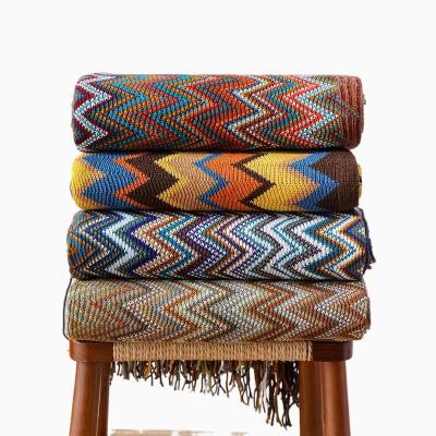 China Nordic Indian Sofa Throw Blanket Soft Cotton Fringes Knitted Jacquard Pattern Retro Living Room Decor Bed Abstract Plaid Blanket for sale