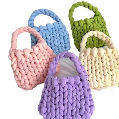 China Cooling Chunky Woolen Yarn Hand Knitted Crochet Shoulder Bags Women Winter Handbag Woven Handmade Knitting Tote Bag for sale