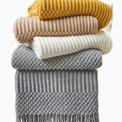 China Nordic Indian Sofa Throw Blanket Soft Cotton Fringes Knitted Jacquard Pattern Retro Living Room Decor Bed Abstract Plaid Blanket for sale