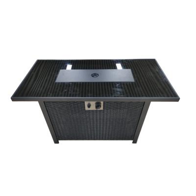 China 43 Inch Exterior Black Glass Stocked Surface With Rattan Gas Fire Pit for sale