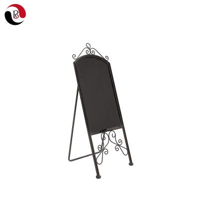 China Hot Selling Black Metal Chalkboard Rack Restaurant Menu Display Holder Board With Eraser Holder for sale