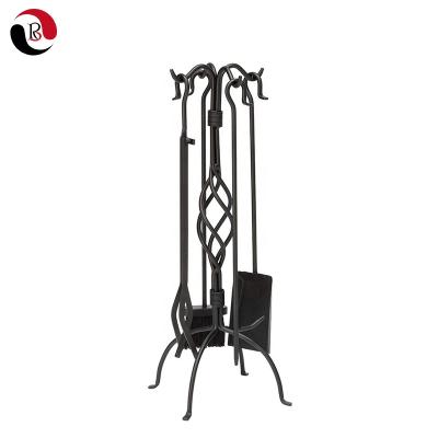 China 5pcs Modern High Quality Black Metal Fireplace Tool Kit Fireplace Accessories for sale