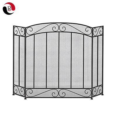 China Hot Selling Vintage Style Black 3 Panel Metal Fireplace Screen Fireplace Accessories for sale