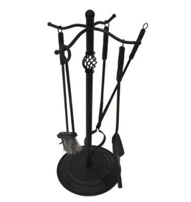 China New Black 5 Piece Fireplace Tool, Round Metal Fireplace Tool Kit With Hanging 4 Tools Customers' Requirements for sale