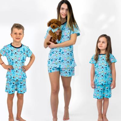 China Home Pajamas Leisure Parent-child Loose Clothes Cute Print Children's Home Suit Anti-Shrink Family Pajamas Clothes Matching Clothes for sale