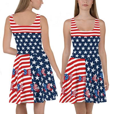 China Wholesale Price Mother And Daughter Independence Day QUICK DRY Flag Printed And Sewn Around The Neck Dress Parent-child Sleeveless Clothes for sale