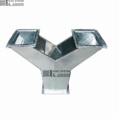 China Aluminum Galvanized Sheet Y Branch Tee 3 Way Air Duct Fittings HVAC SYSTEM for sale