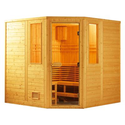 China With Windows China Handmade Wooden Hemlock Dry Steam Room Sauna Crosshead 4 Person Spa Special Person Sauna Rooms for sale