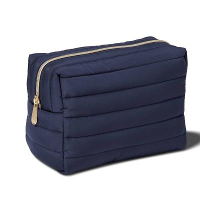 China OEM Fashion Makeup Bag Travel Washable Custom Wholesale Custom Made Square Navy Stripper Nylon Roll Makeup Bag for sale