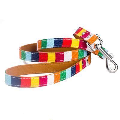 China Stocked Hot Sale Fashion Rainbow Design Pet Leash Mixed PU Canvas Cat Dog Pet Lead for sale