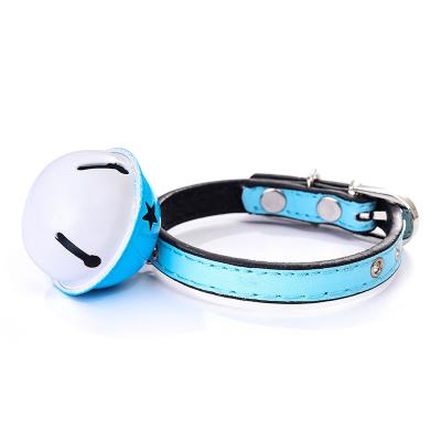 China Cheap Adjustable Pet Collar Stocked Solid Color PU Cat Puppy Collar With Bell Hot Sale Small for sale