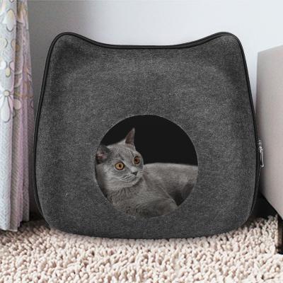 China Hot Sale Online Stored Cat Face Ear Style Felt Cat Cave Washable Warm Cat Puppy Bed Pet Bed Room for sale