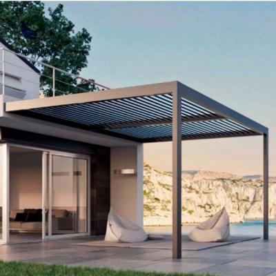 China Easily Assembled Retractable Electric Automatic Tilting Aluminum Tent Louvered Frame System Roof Pergola With Curtains for sale