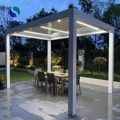 China Modern Outdoor Electric Automatic Aluminum Gazebo Pergola Easily Assembled Cleret Roof With Curtains Garden Waterproof Yard Customized Size for sale