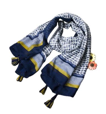 China Decorations Casual Style Print Voile Fabric Tassel Designer Twill Scarf for sale