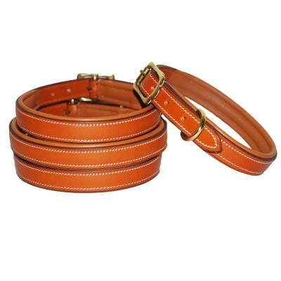 China Genuine Reflected Full Grain Vegetable Oil Traction Leather Dog Collar and Genuine Leashes for sale