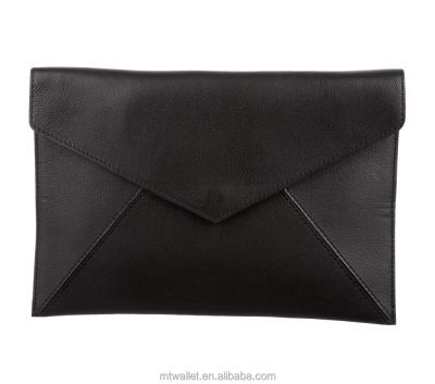 China Clutch black leather wrap clutch with snap closure at the front flap for sale