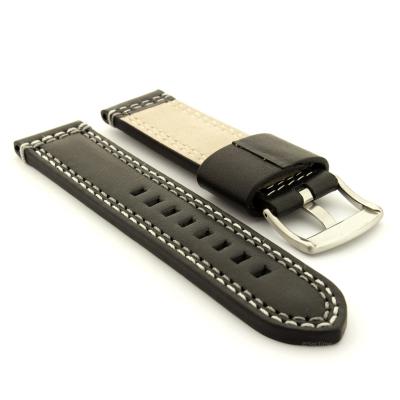 China - surface-black - premium quality stitched white/grey watch band strap genuine cowhide leather with combination of two different color stitching for sale