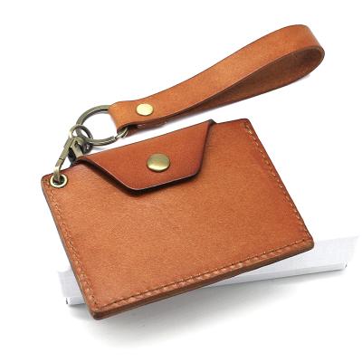 China Fashional Top Grain Vintage Credit Card Holder Wallet Coin Purse Genuine Leather Business Card Pocket with Lanyard Gift for sale