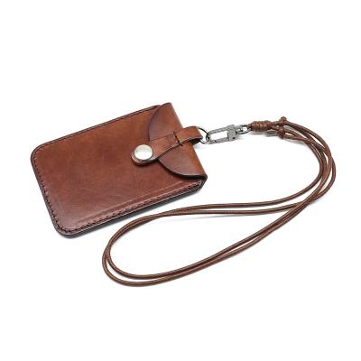 China Fashion Handing Neck Lanyard Mini Credit Wallet Coin Purse Thin Wallet Wallet Vintage Advertising Hardcover In Public Transportation Genuine Leather Unisex Customize for sale