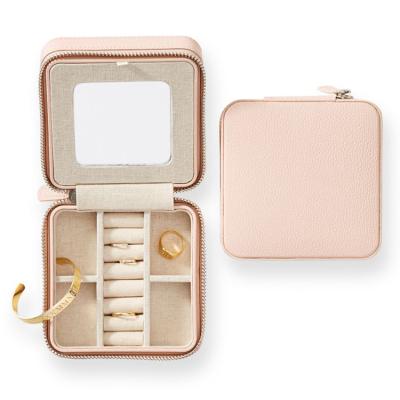 China New Arrival Design Handmade Women Travel Small Jewelry Box Organizer Storage For Necklace Rings Earrings Make Up Cases With Mirror for sale