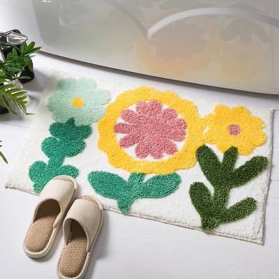 China Microfiber Stocked Indoor Carpets Flowers Design Sunflower Kids Room Mat Non Slip Bath Blanket Kids Play Mat for sale