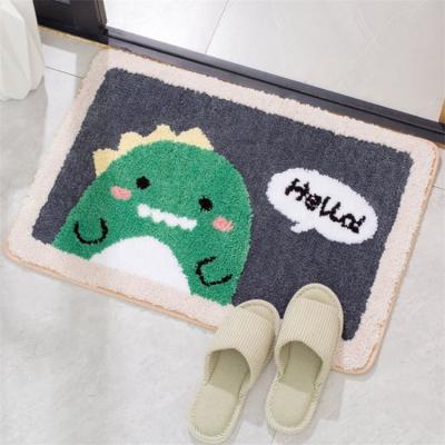 China Indoor Fluffy Bath Mat Shaggy Kawaii Cartoon Soft Flocking Cute Dinosaur Washable Non Slip Indoor Bath Mat for sale