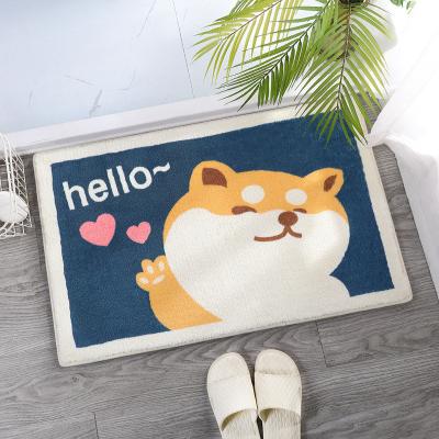 China Non Slip Dog With Love Pattern Flock Blanket Faux Wool Bath Room Water Absorbent Bath Mat Shaggy Bath Mat Anti Slip for sale