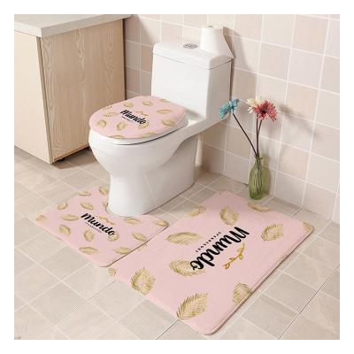 China Sustainable 3 Pcs Flannel Bathroom Toilet Mat Set Non Slip 3d Printed Carpet Mat for sale