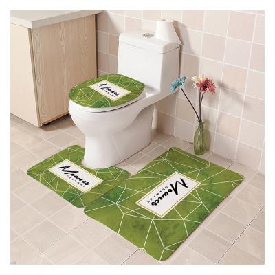 China Three Pieces Flannel Printed Non Slip Rug Bathroom Rug Set Bath Rug Cover Set Durable Toilet for sale